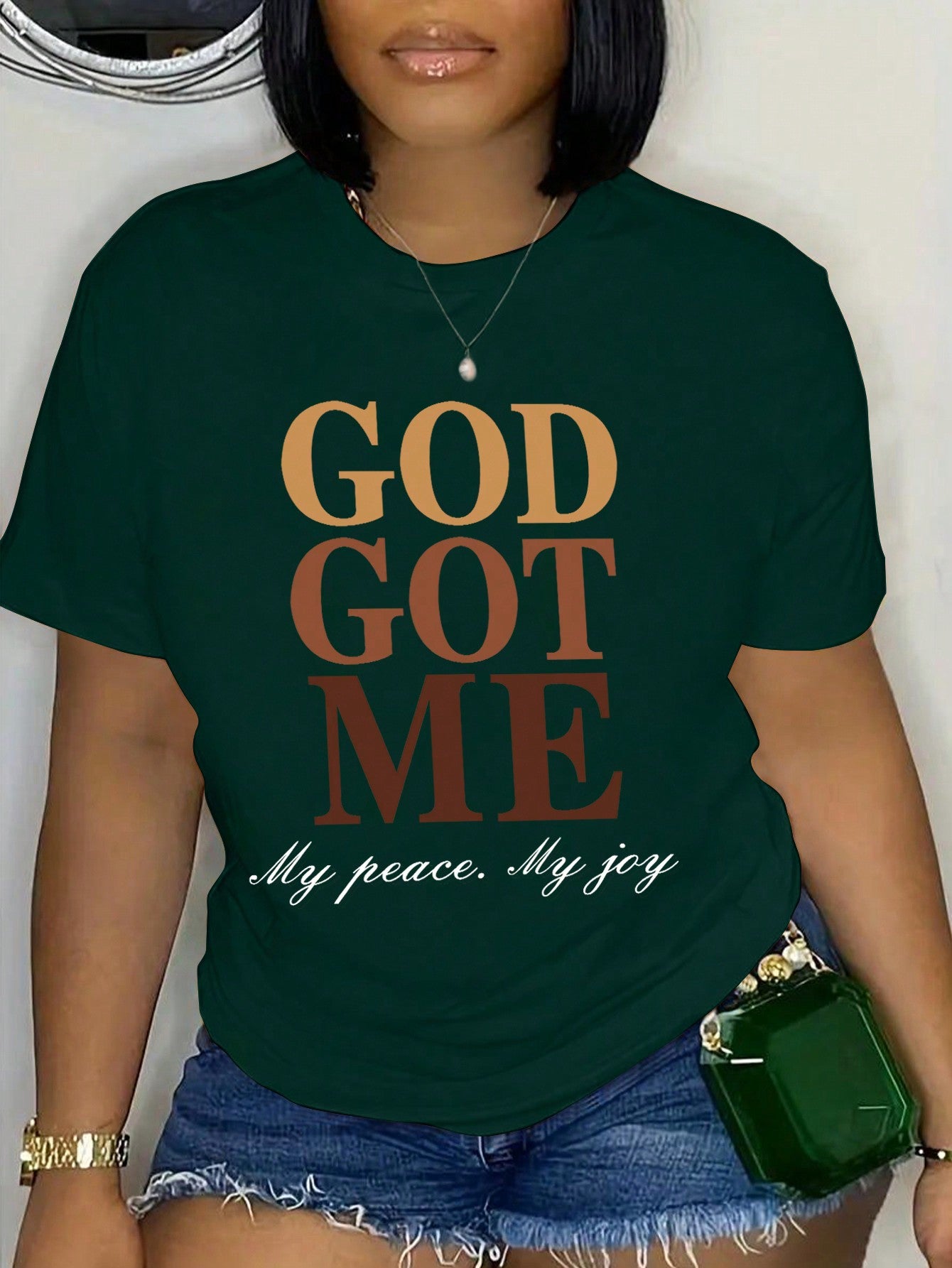 Slayr Slogan Graphic Drop Shoulder Tee GOD GOT ME My Peace My Joy Graphic Tees Women Tops