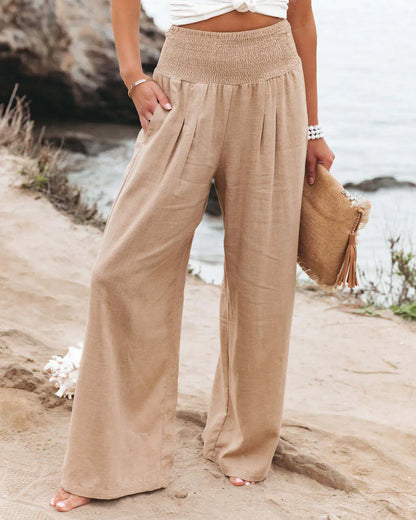 Plus Size Women's High Rise Wide Leg Pants with Pockets