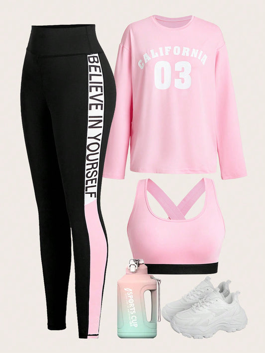 Sport Easify 3pcs/set Women's Letter Print Sports Suit