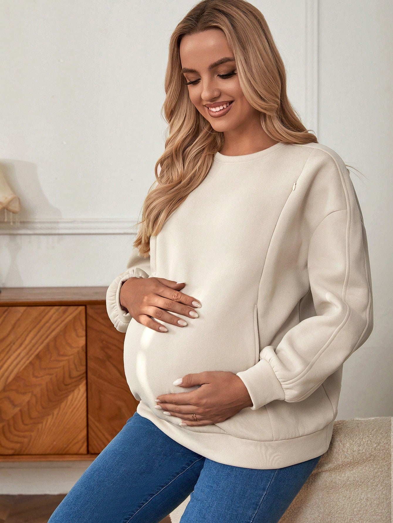 Maternity Breastfeeding Drop Shoulder Sweatshirt With Long Sleeve