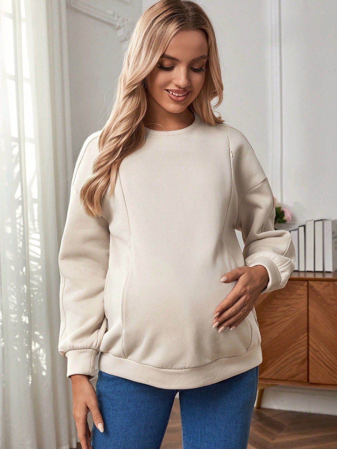 Maternity Breastfeeding Drop Shoulder Sweatshirt With Long Sleeve