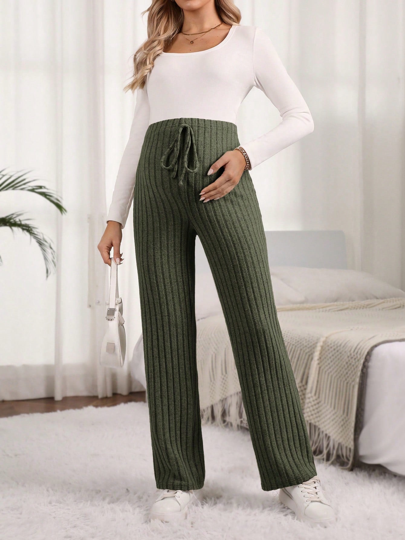 Maternity High Waisted Ribbed Pants