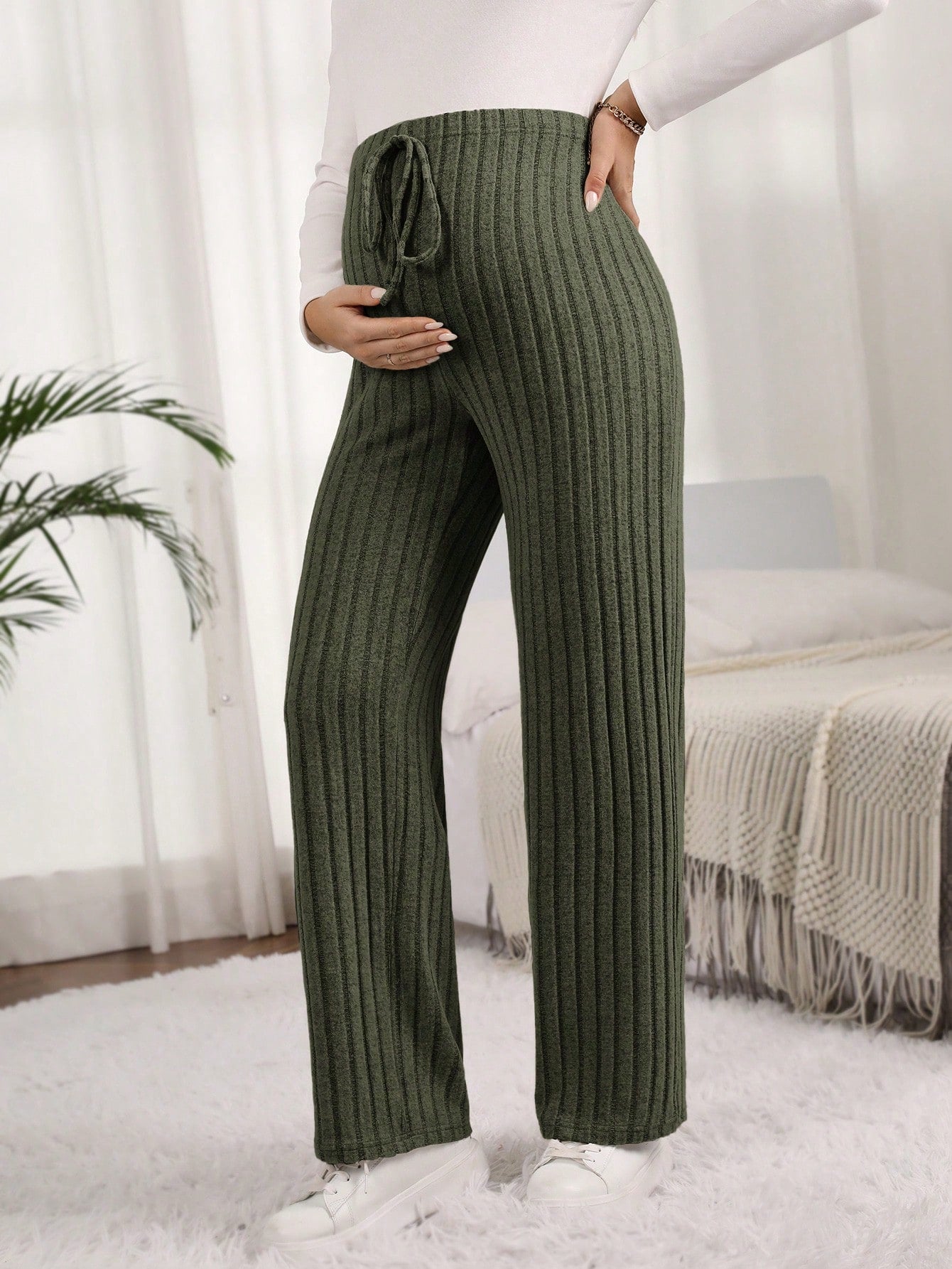 Maternity High Waisted Ribbed Pants