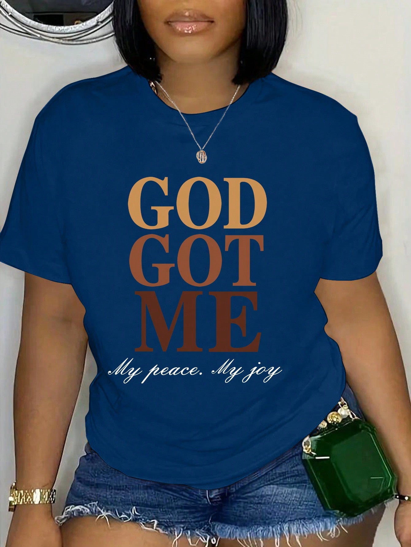 Slayr Slogan Graphic Drop Shoulder Tee GOD GOT ME My Peace My Joy Graphic Tees Women Tops