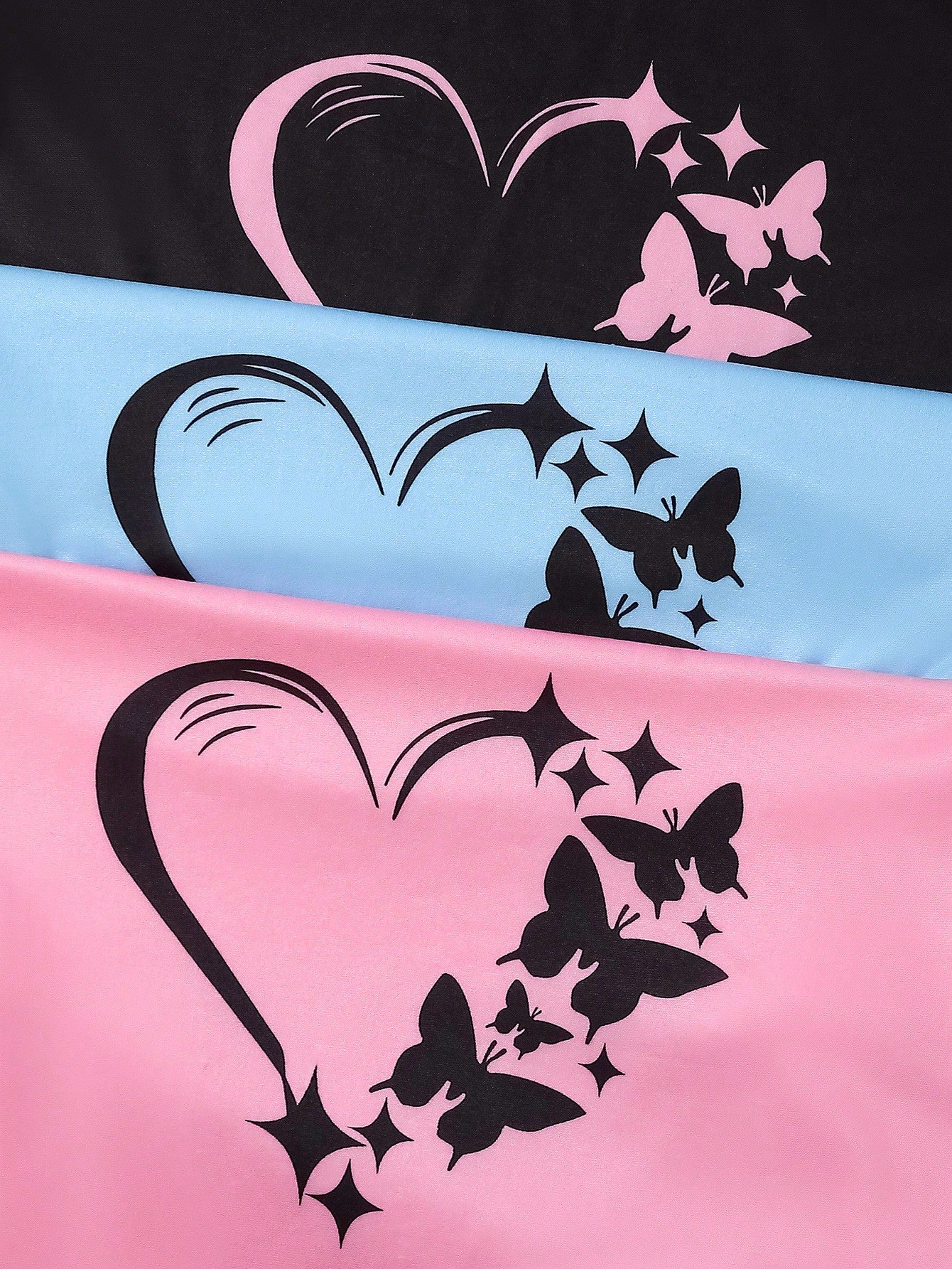 3pcs/set Women's Heart & Butterfly Print Short Sleeve Top And Long Pants Pajamas Set