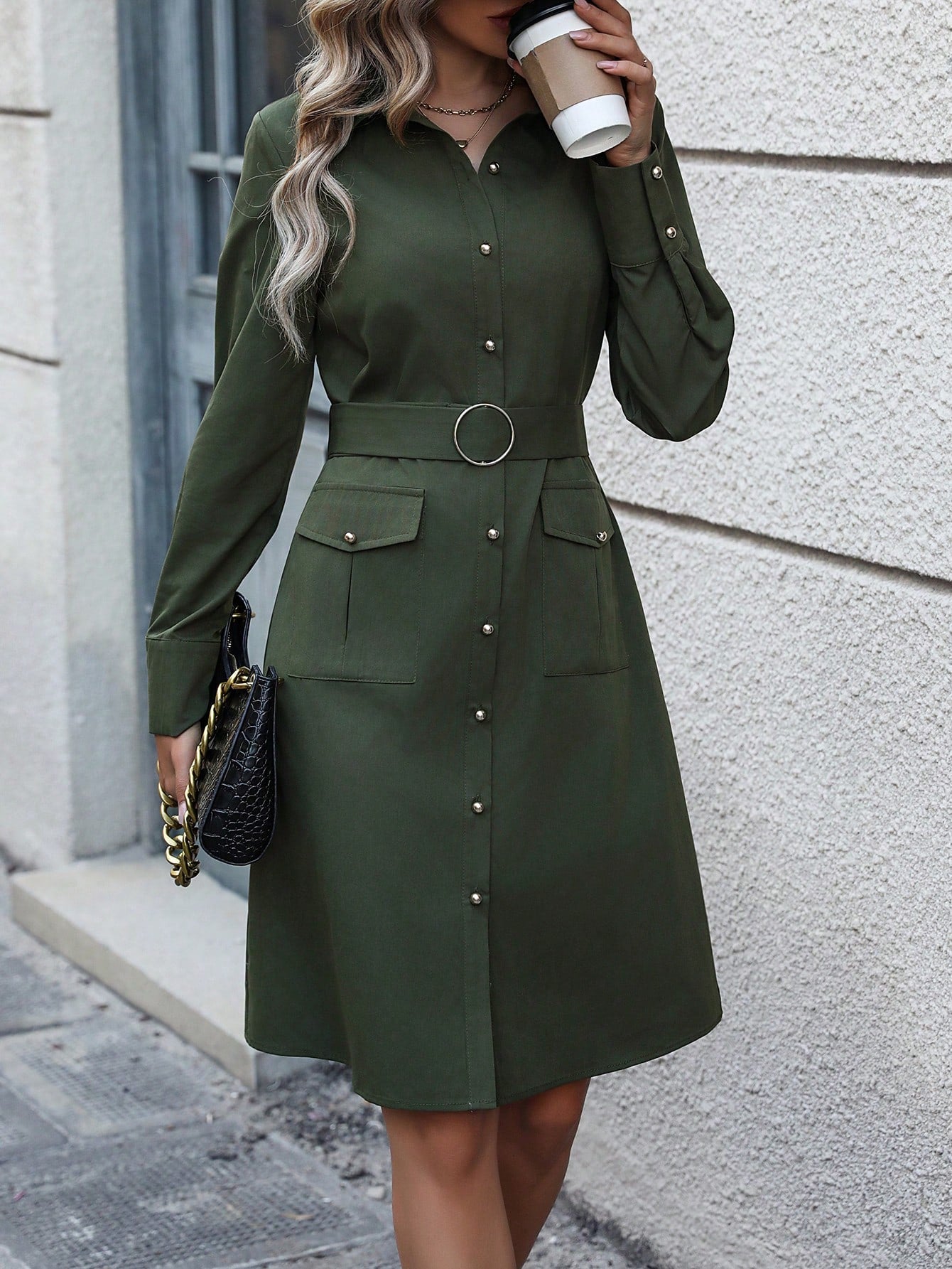 LUNE Women's Belted Shirt Dress