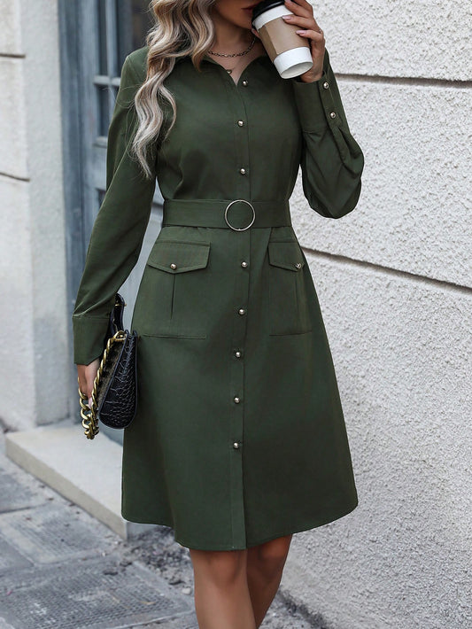 LUNE Women's Belted Shirt Dress