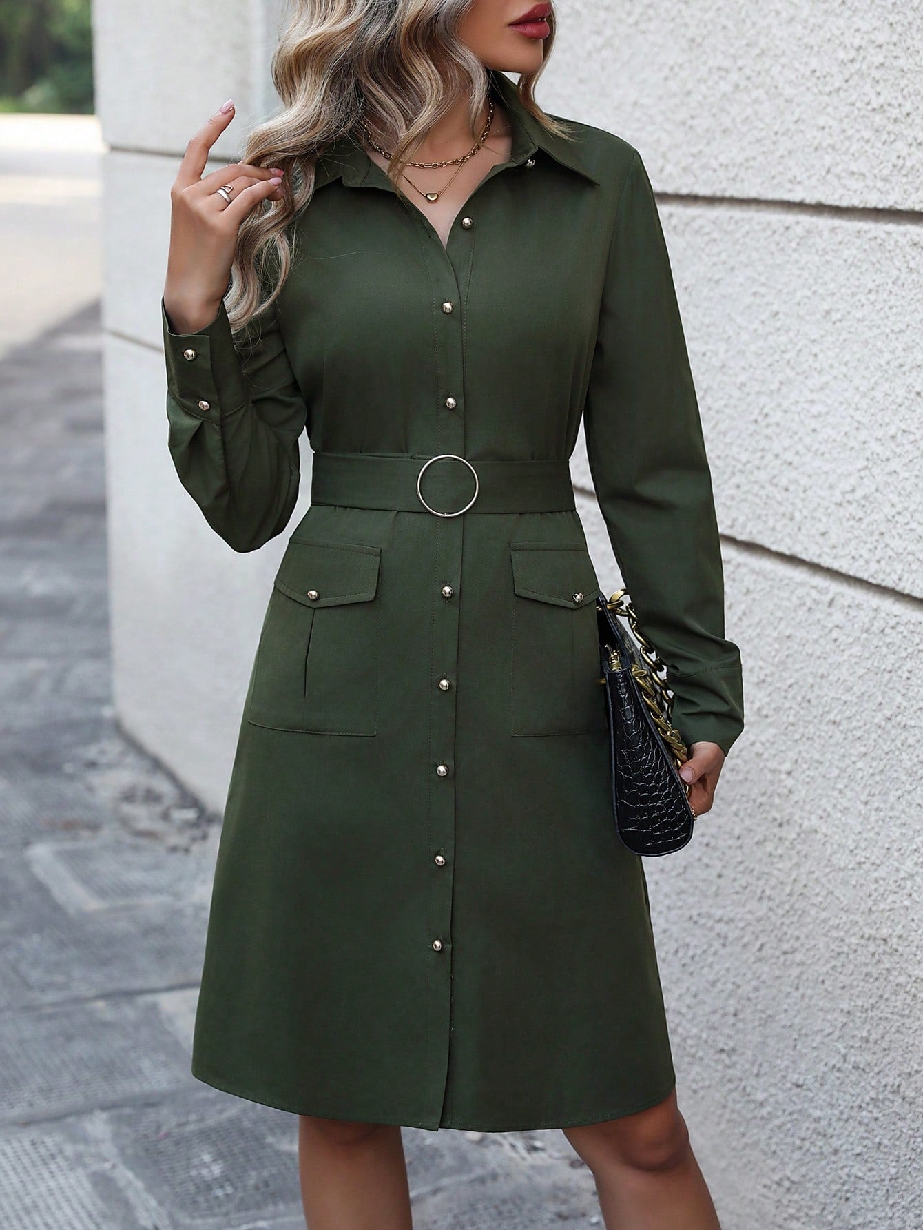 LUNE Women's Belted Shirt Dress