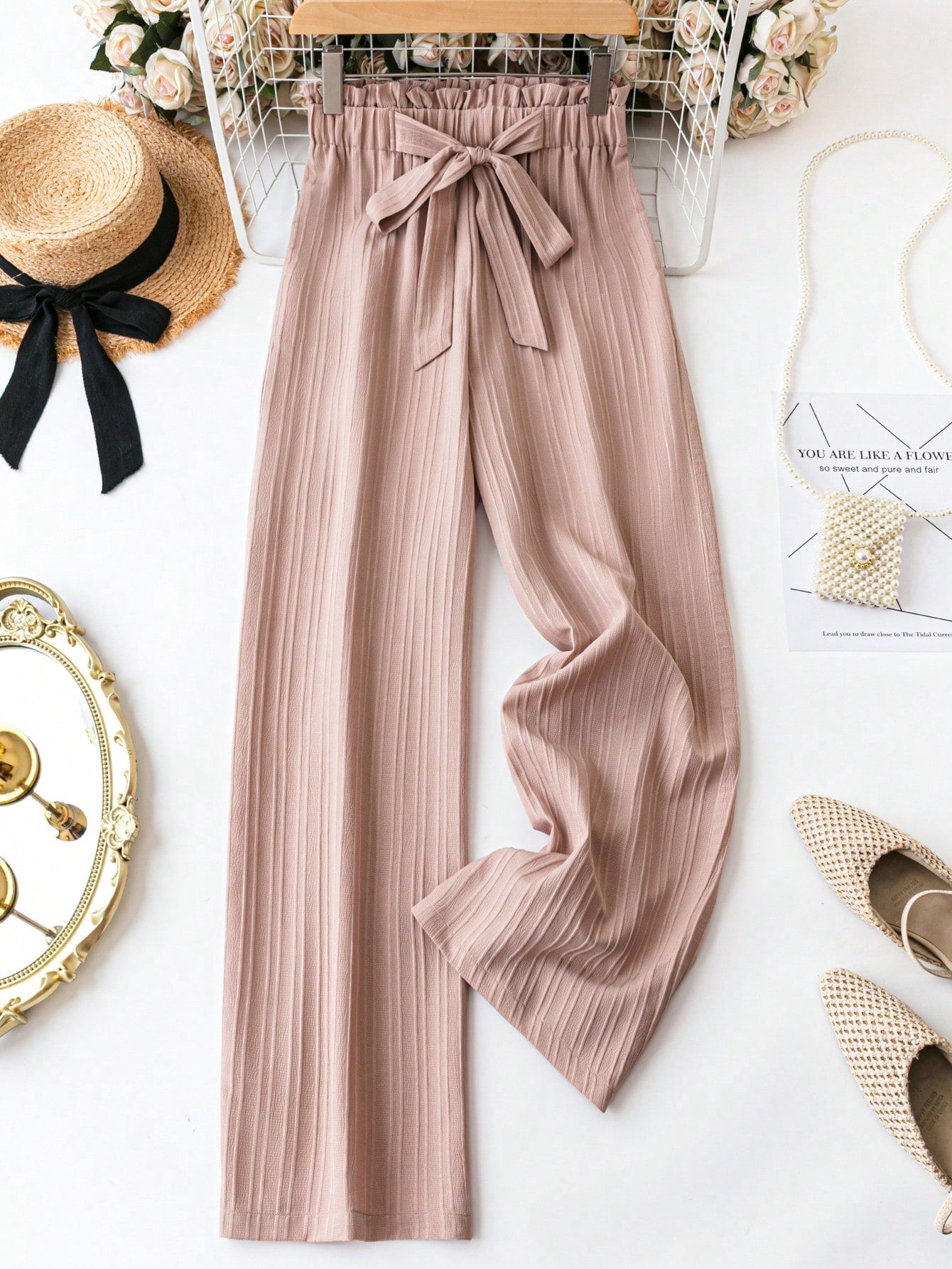 LUNE Women's Casual Front Tie Leopard Print Pants, Simple Design For Everyday Wear