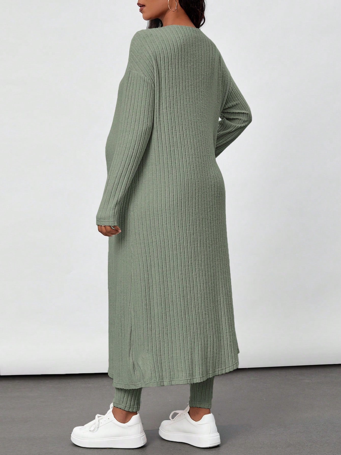 Maternity Ribbed Knit Tube Jumpsuit And Open Front Coat Two Piece Set