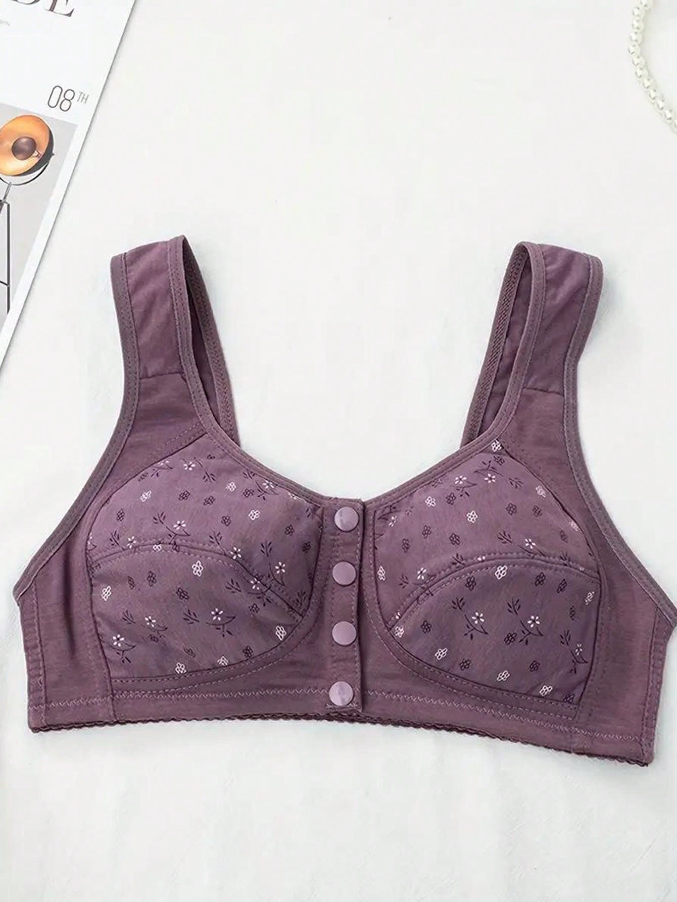 Wireless Front Button Design Seamless Push-Up Bra, Lingerie