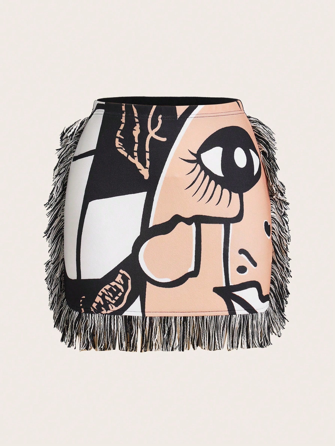 Slayr Women's Printed Tassel Hip-Covering Retro Casual Fashion Mini Skirt