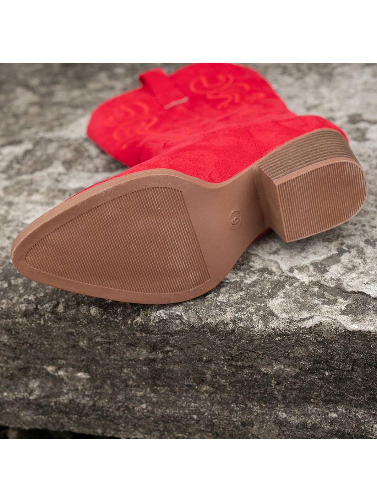 Fashionable Women Embroidered Wedge Heel Western Slip-On Mid-Calf Boots