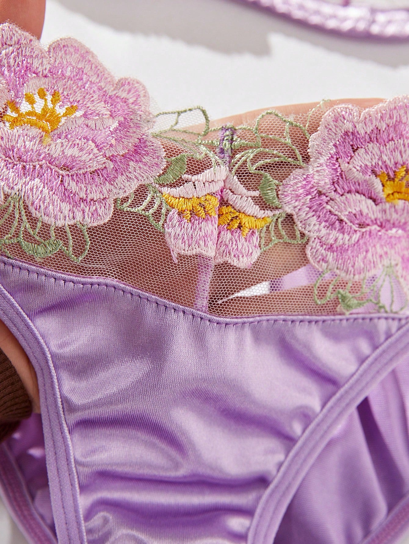 Ladies' Floral Embroidery Mesh Bra & Panty Lingerie Set