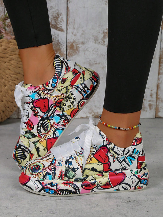 Women/Unisex Thick Sole Casual 3D Painted Sneakers