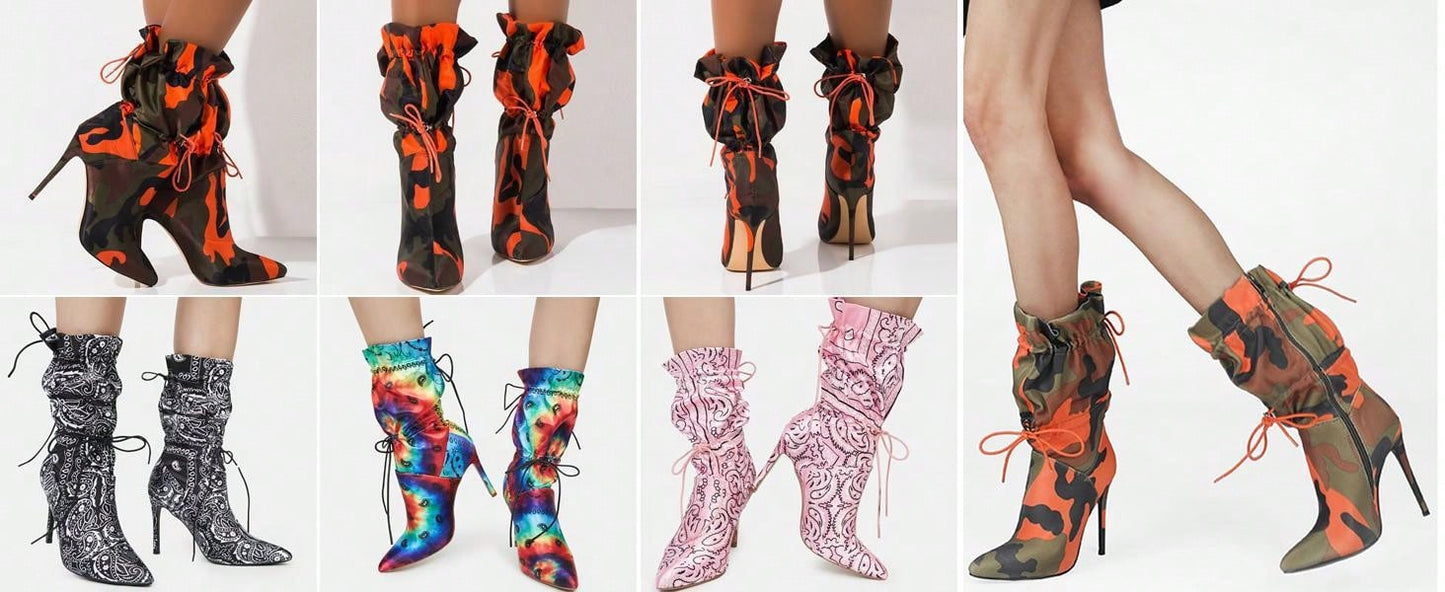 Arqa Sexy Party Collection Women Shoes Point Toe Fashion Multicolor Camouflage Women's Ankle Boots,Glamorous Boots