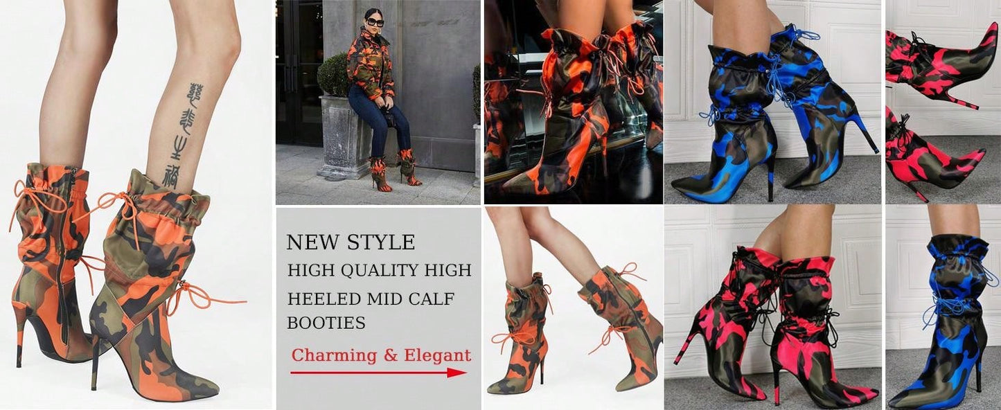 Arqa Sexy Party Collection Women Shoes Point Toe Fashion Multicolor Camouflage Women's Ankle Boots,Glamorous Boots