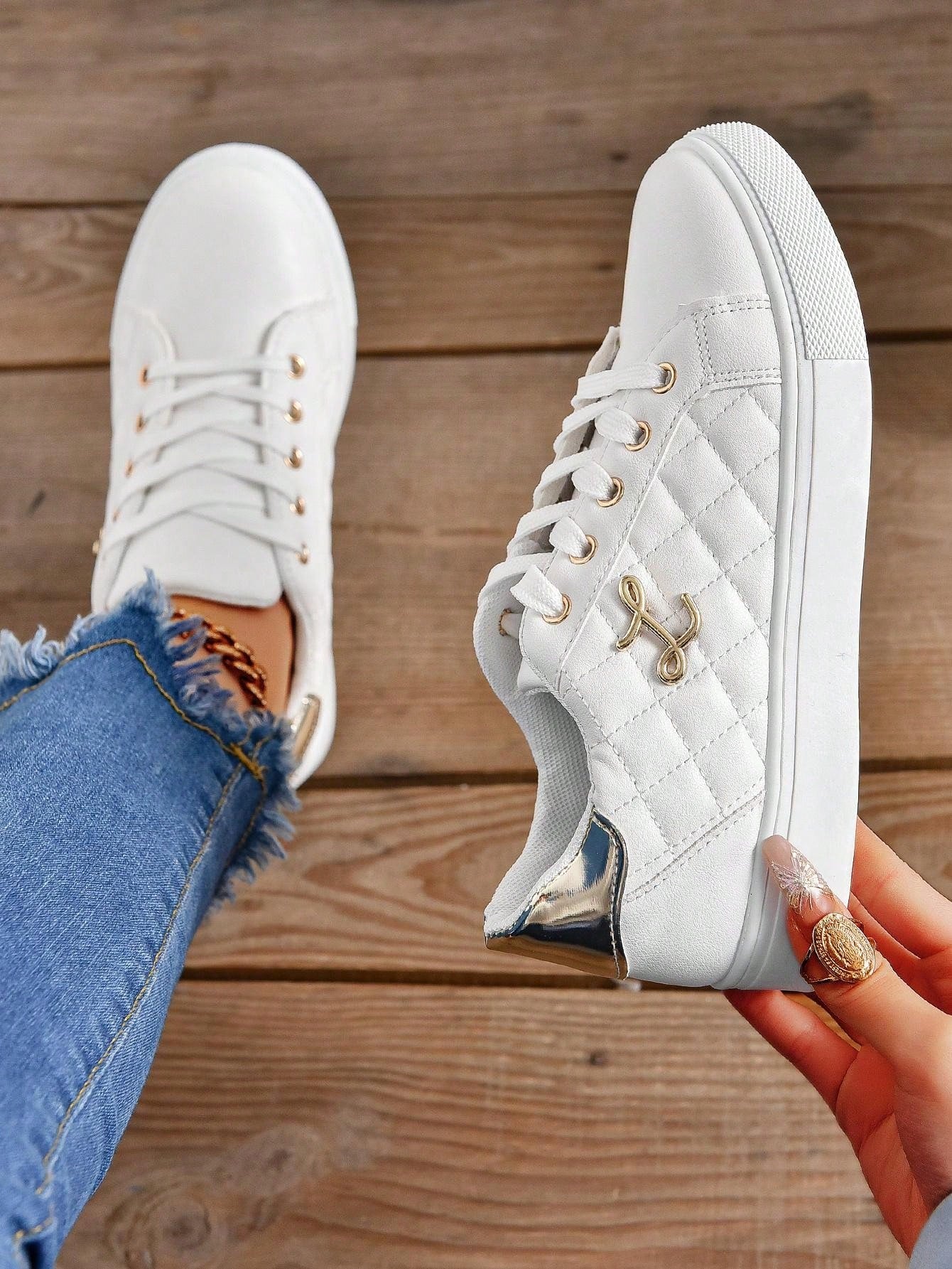 Spring/Summer/Autumn White Lace-Up Versatile Lightweight Shoes - Soft Bottom Sports Shoes - All-Match Casual Shoes - Student Shoes - Uncommon Personality - Women's Flat Shoes, Shoes For Women