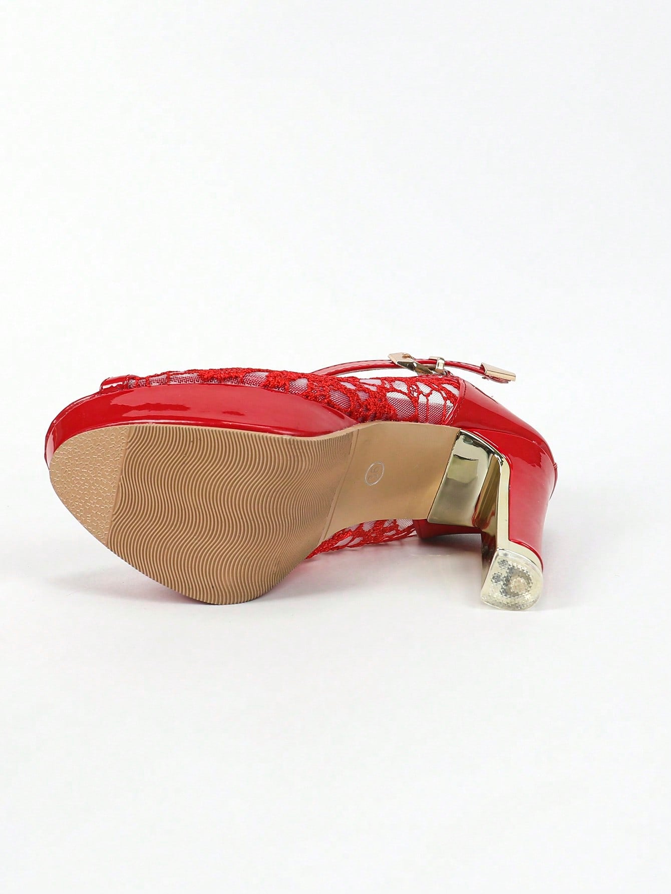 Red High-Heeled Shoes For Women, Water Resistant, With Back Zipper And Mesh Decoration