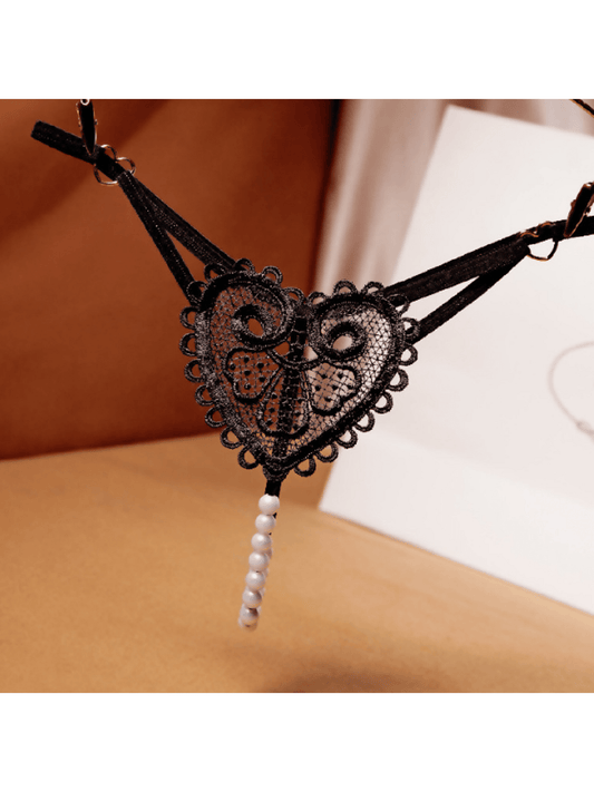 Sexy Heart Shaped Embroidery Pearl Massage New Hot Women Sexy Thong