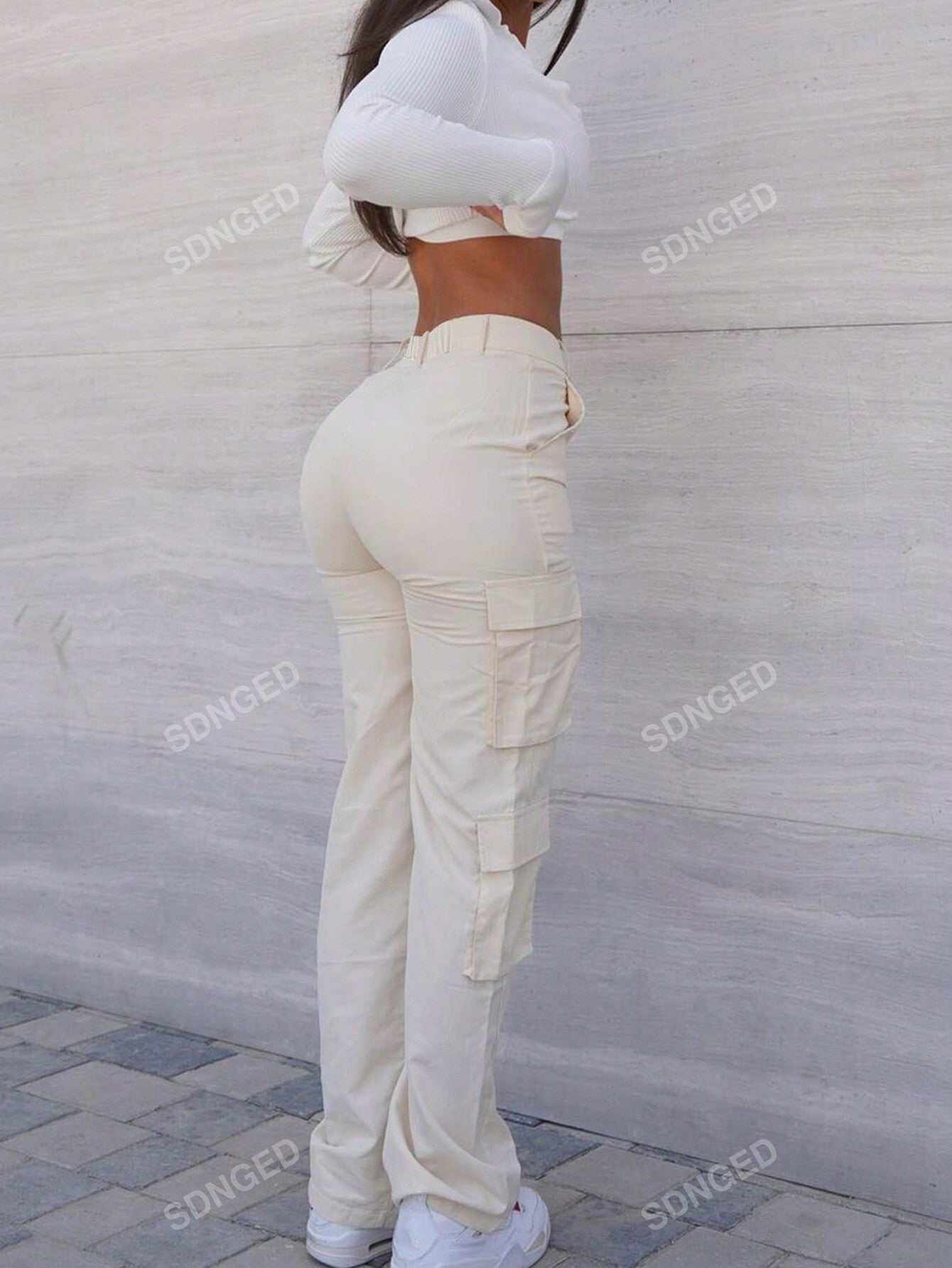 Women's Casual Versatile Solid Color Multi-Pocket Cargo Pants