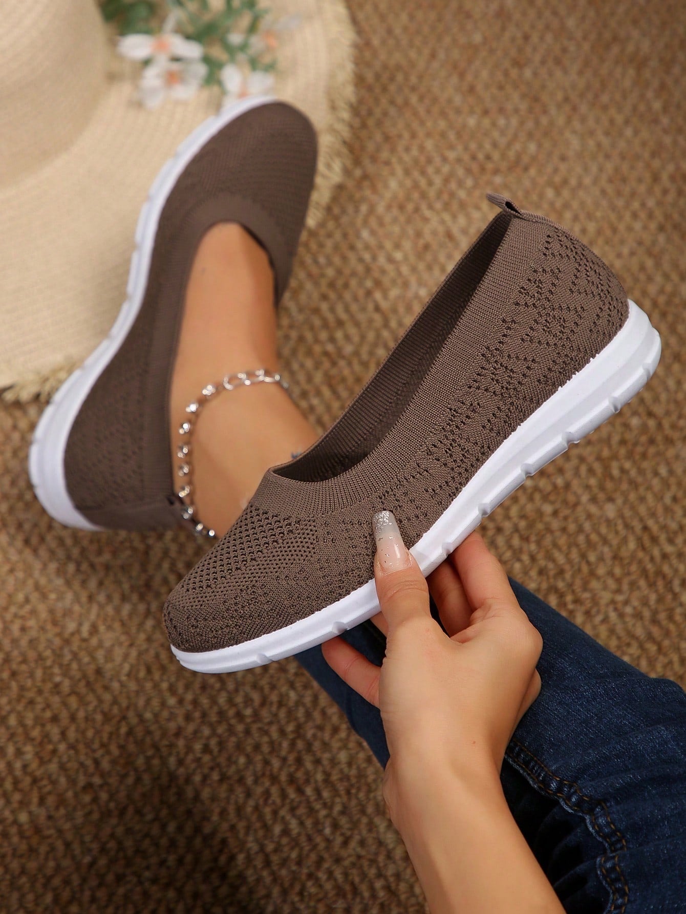 New Spring Women's Breathable Casual Shoes, Soft Sole Athletic Walking Sneakers In Dark Blue And Ginger Brown