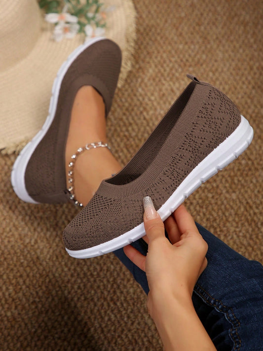 New Spring Women's Breathable Casual Shoes, Soft Sole Athletic Walking Sneakers In Dark Blue And Ginger Brown