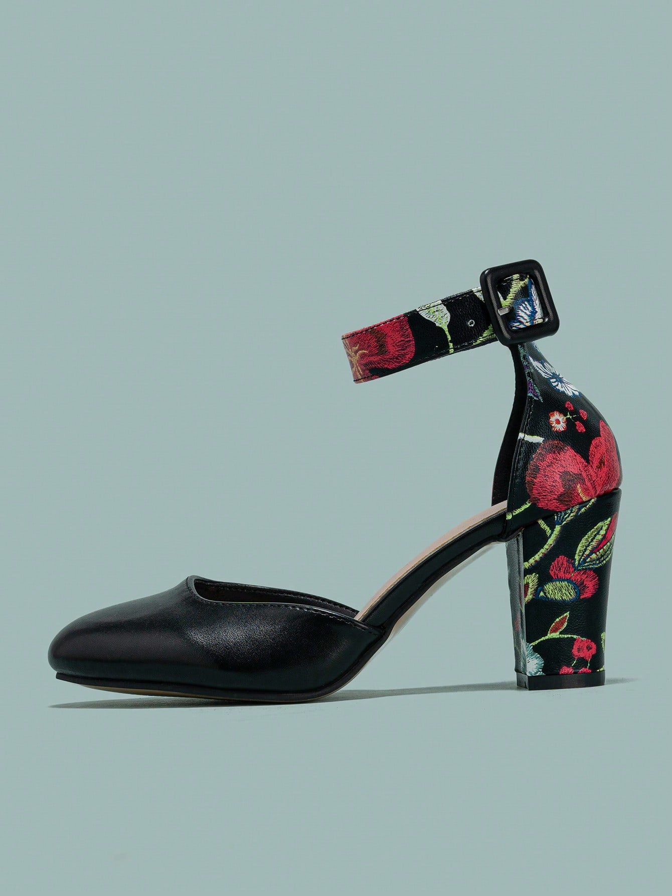 Women's Spring & Summer Chunky High Heel Shoes With Hollow Out And Printed Design