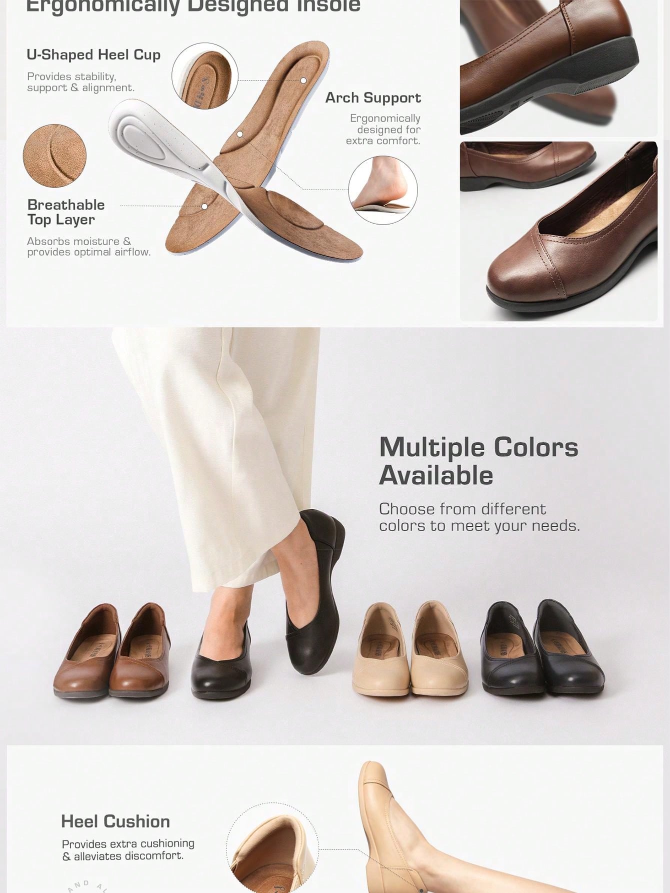 Women's Flats  Comfortable Arch Support Slip-On Business Office Casual Dress Wearables With 3D Molded Insole Ballet  Flats Shoe