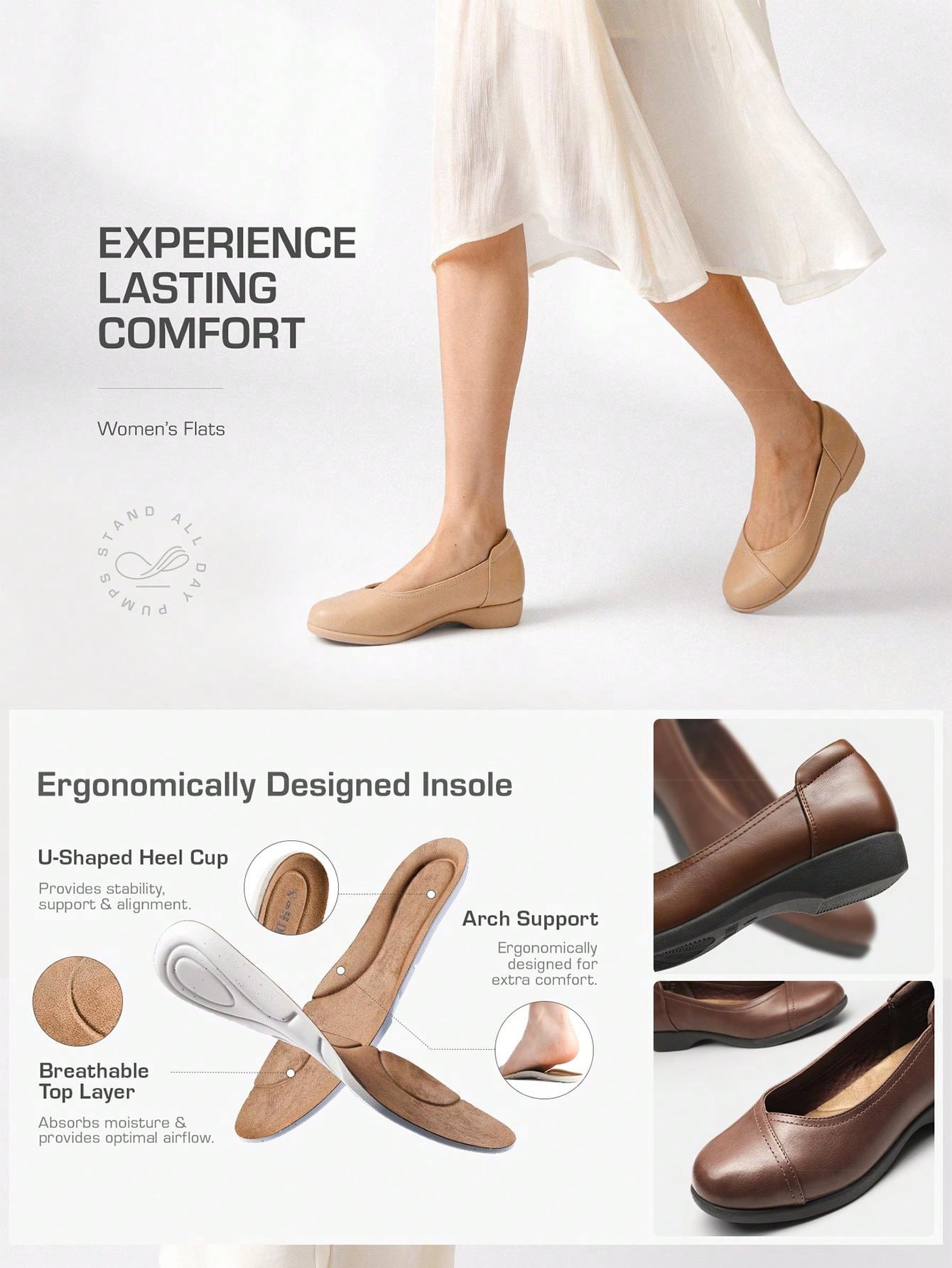 Women's Flats  Comfortable Arch Support Slip-On Business Office Casual Dress Wearables With 3D Molded Insole Ballet  Flats Shoe