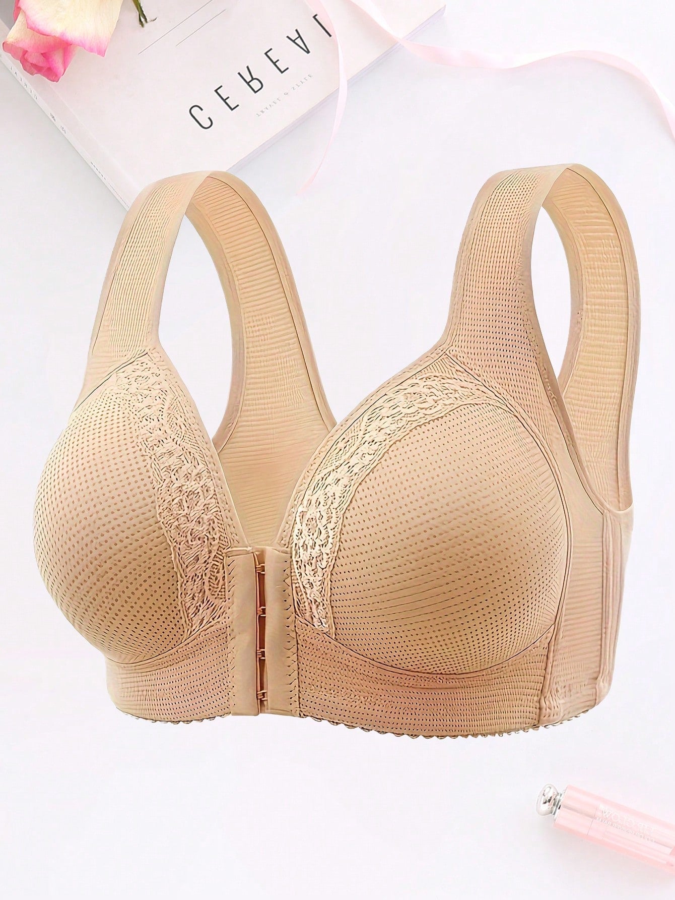 Women Front Closure Wireless Bra, Comfortable Breathable Front-Closure Simple Bra, Lingerie