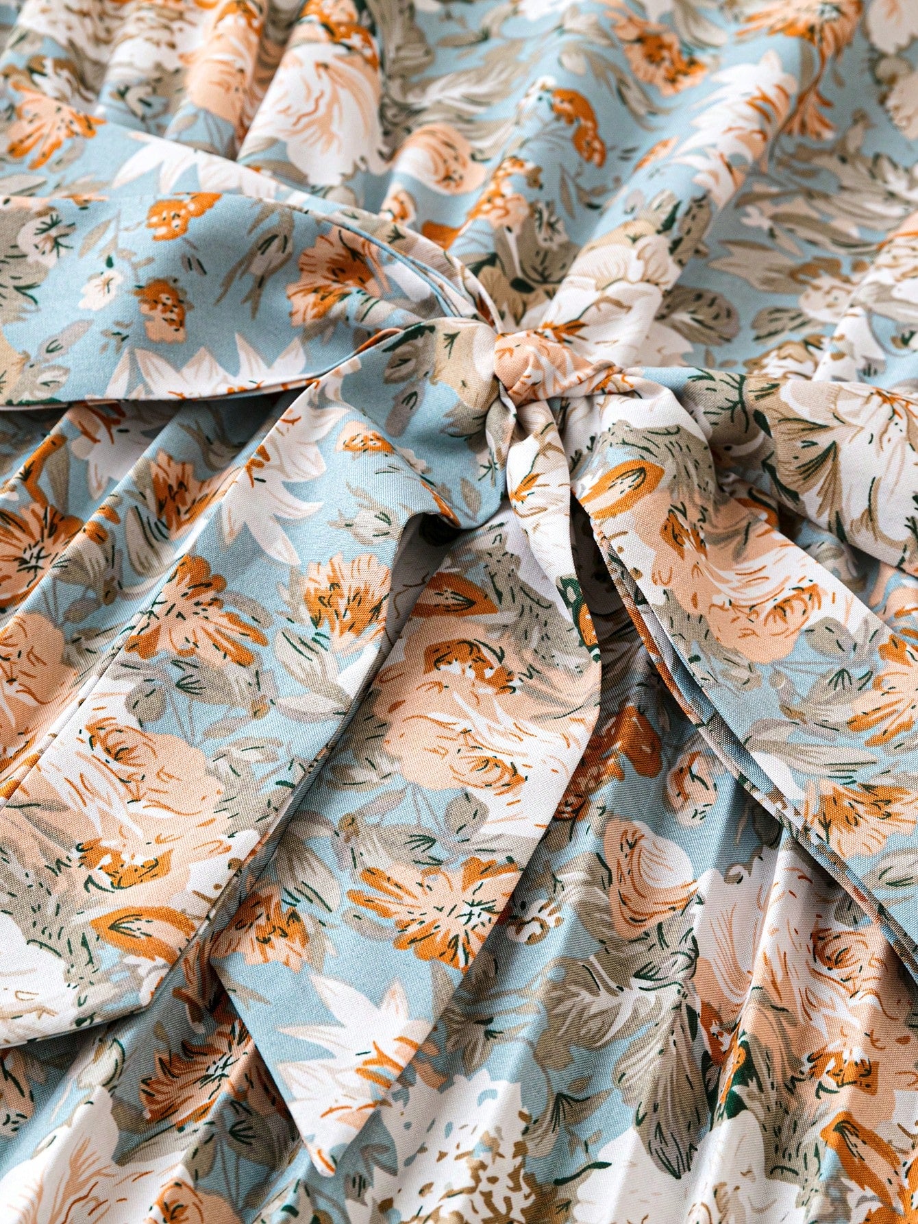 Relaxiva Floral Print Stand Collar Pleated Waist Holiday Dress