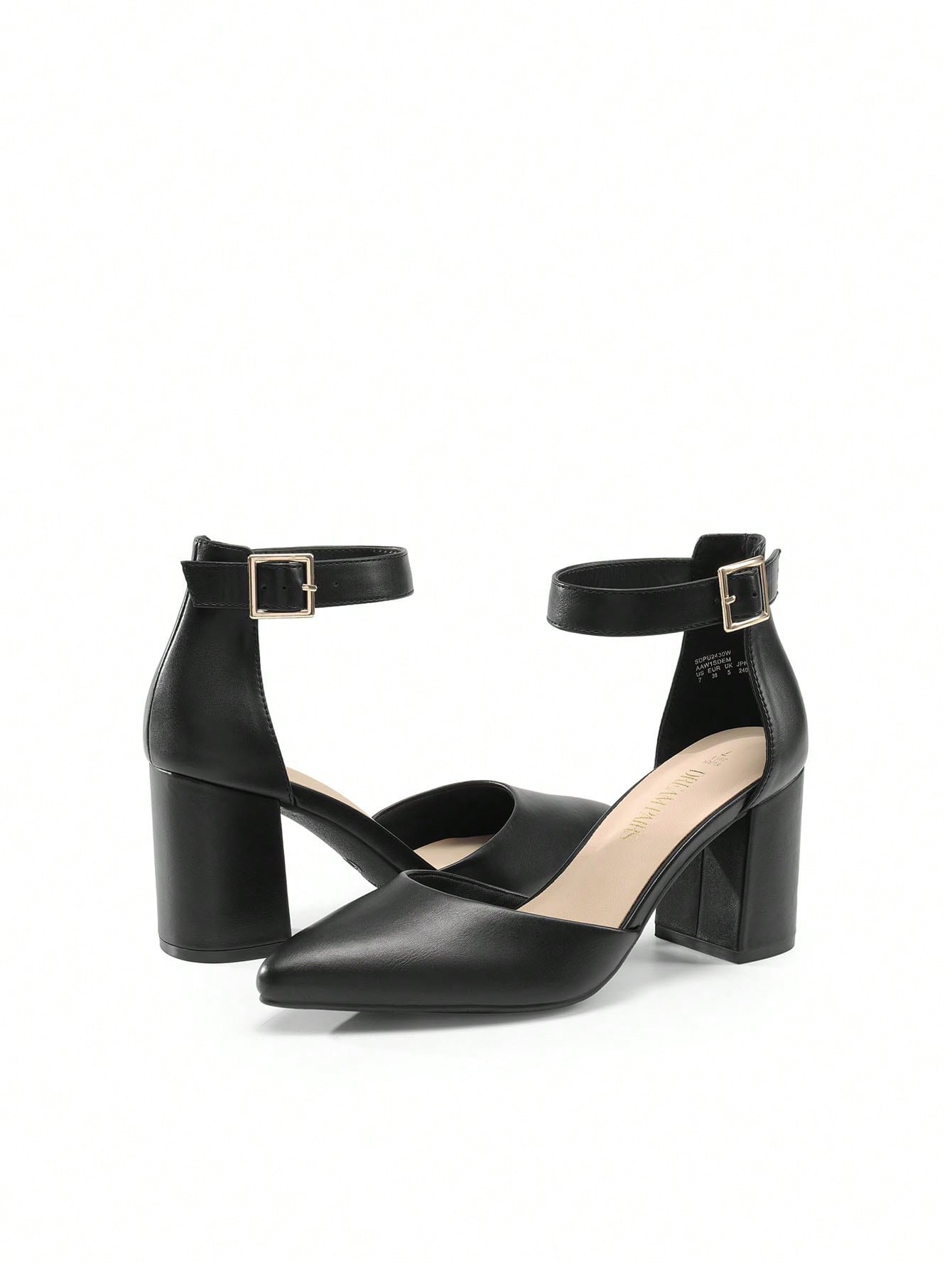 Women's Classic Closed Pointed Toe High Chunky Ankle Strap Heels Pumps  Dress Shoes Fashionable And Elegant For Wedding Office Party, 3 Inches