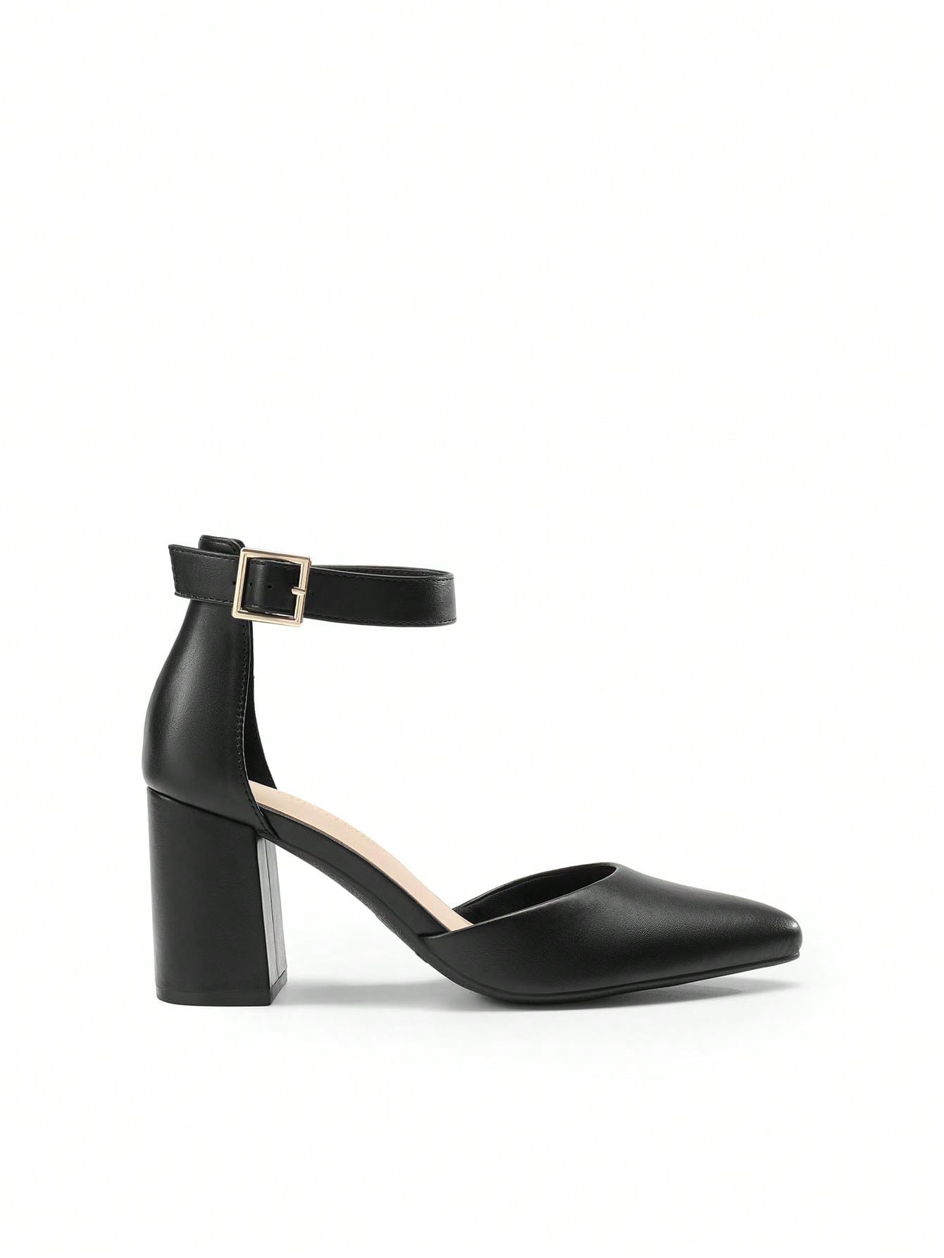 Women's Classic Closed Pointed Toe High Chunky Ankle Strap Heels Pumps  Dress Shoes Fashionable And Elegant For Wedding Office Party, 3 Inches