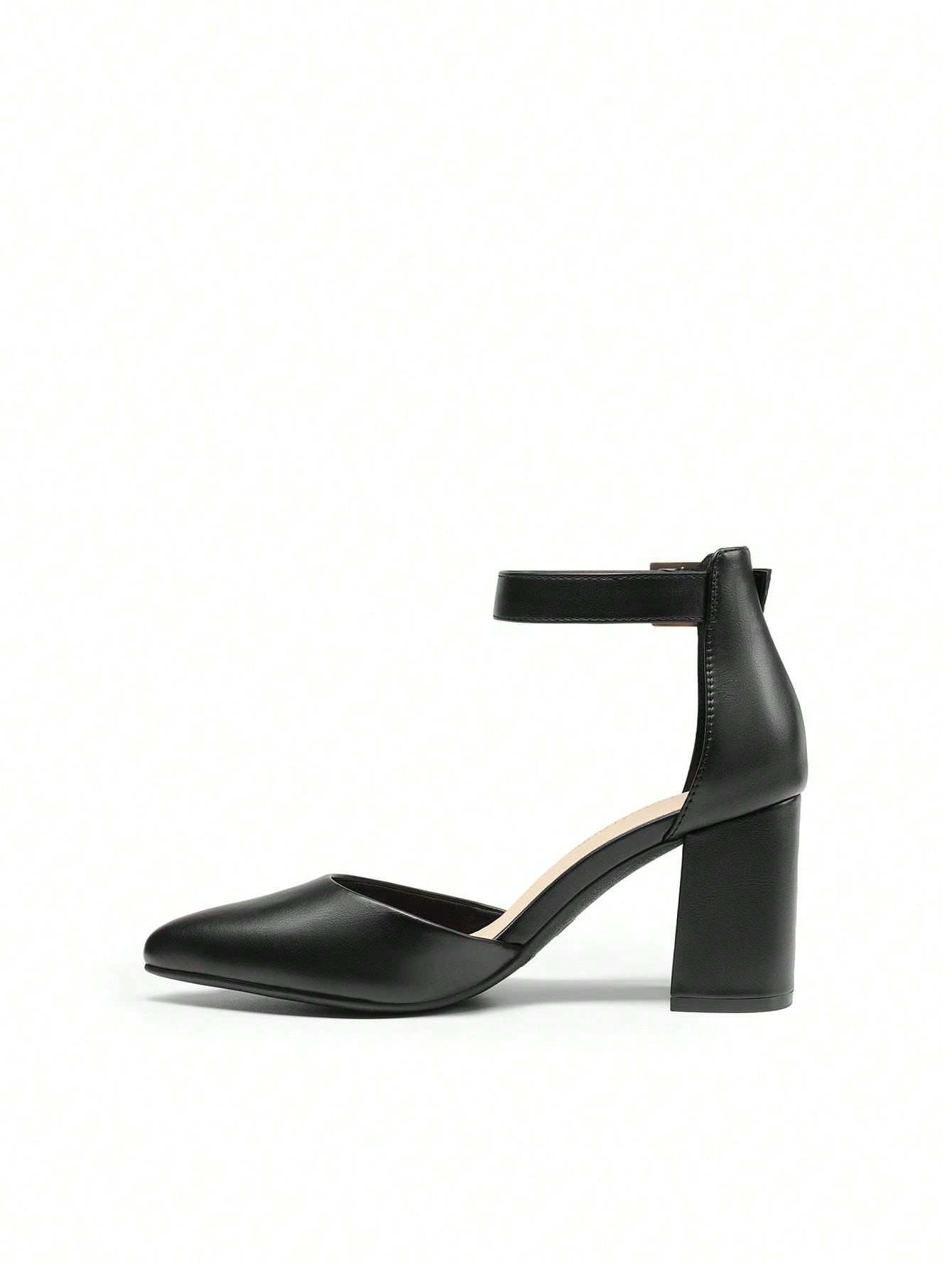 Women's Classic Closed Pointed Toe High Chunky Ankle Strap Heels Pumps  Dress Shoes Fashionable And Elegant For Wedding Office Party, 3 Inches