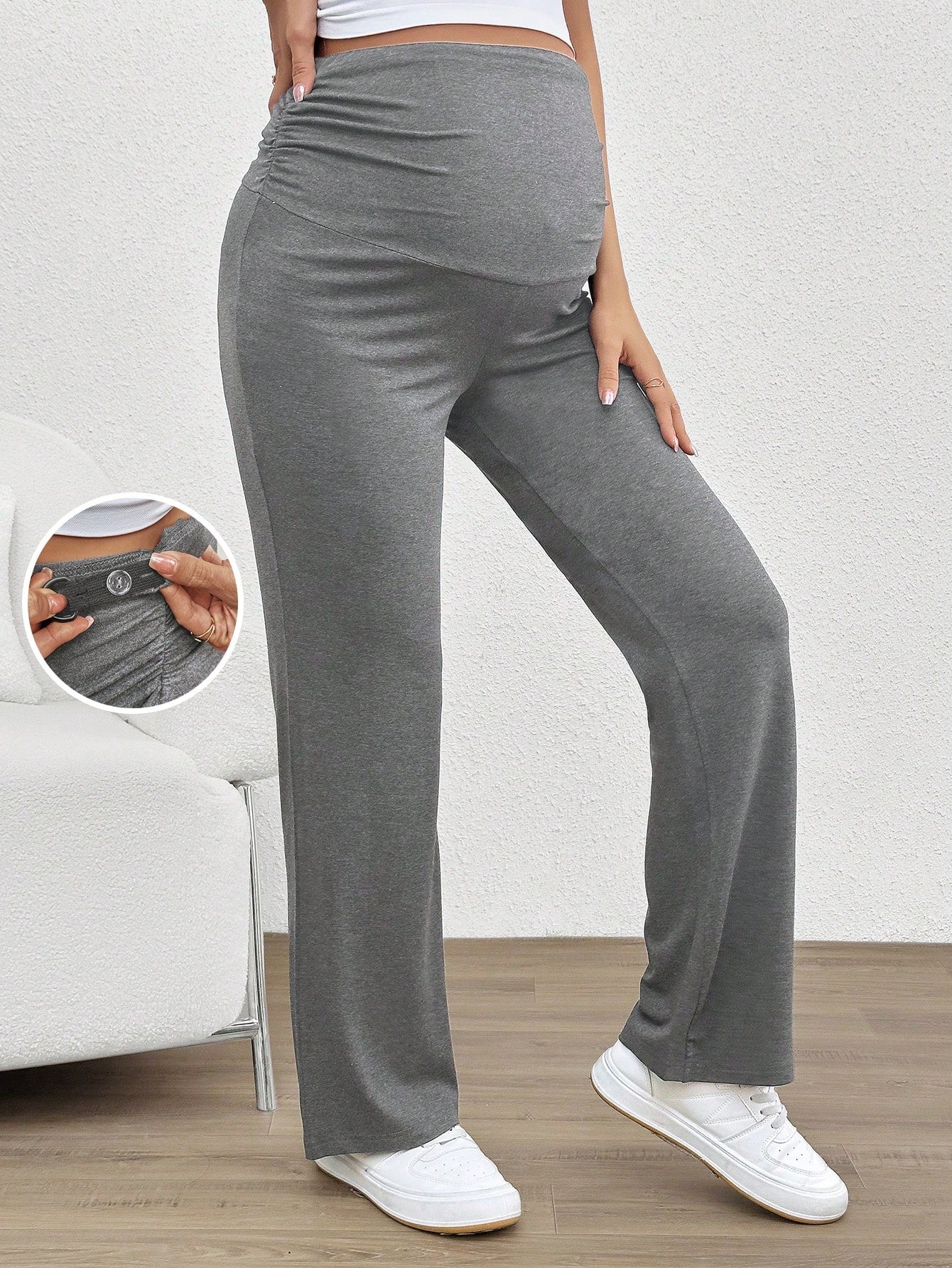 Maternity Solid Color Adjustable Waist Flare Pants