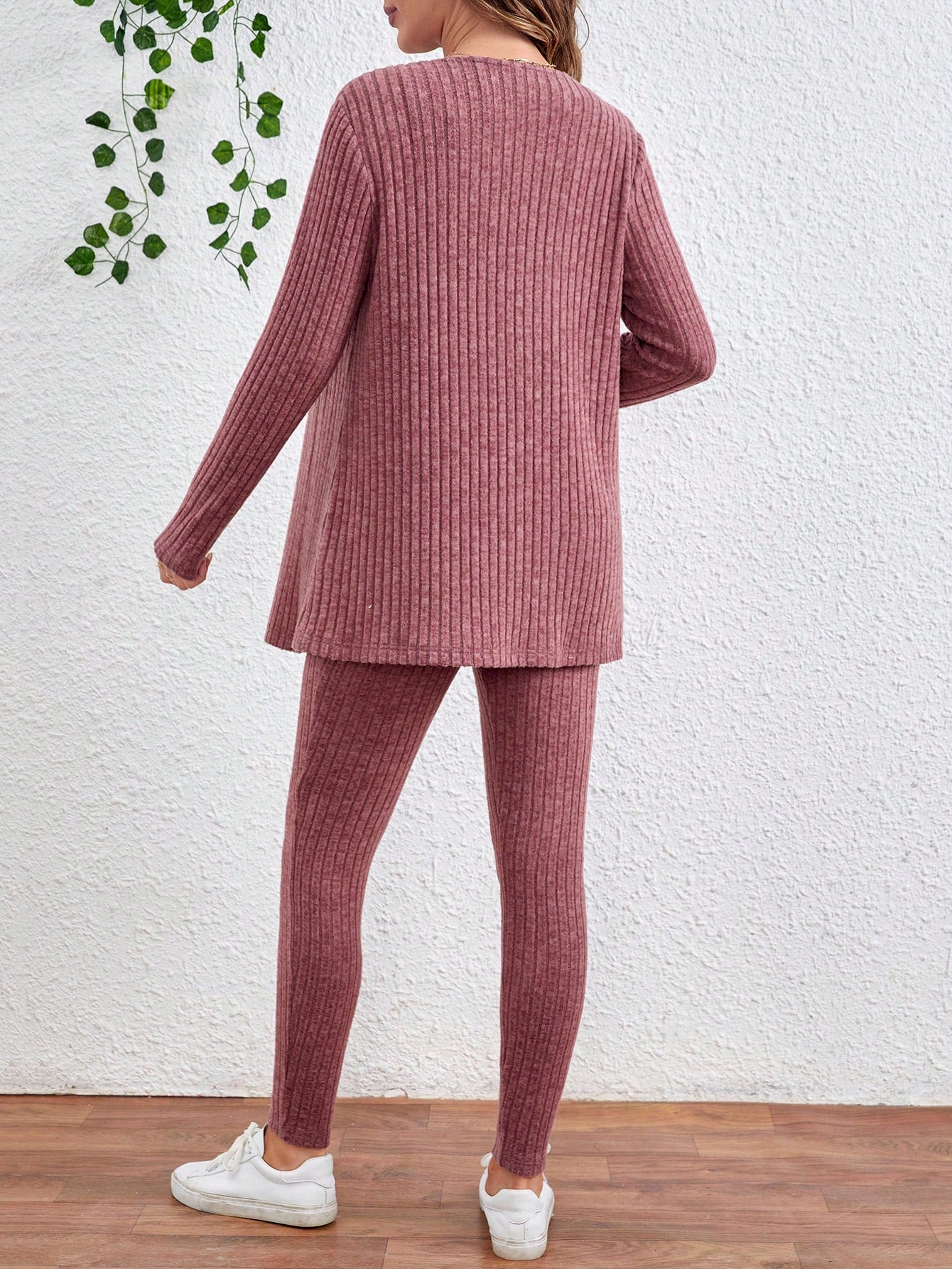 Maternity Striped Lapel Collar Long Sleeve Coat And Waist Tie Jumpsuit Set