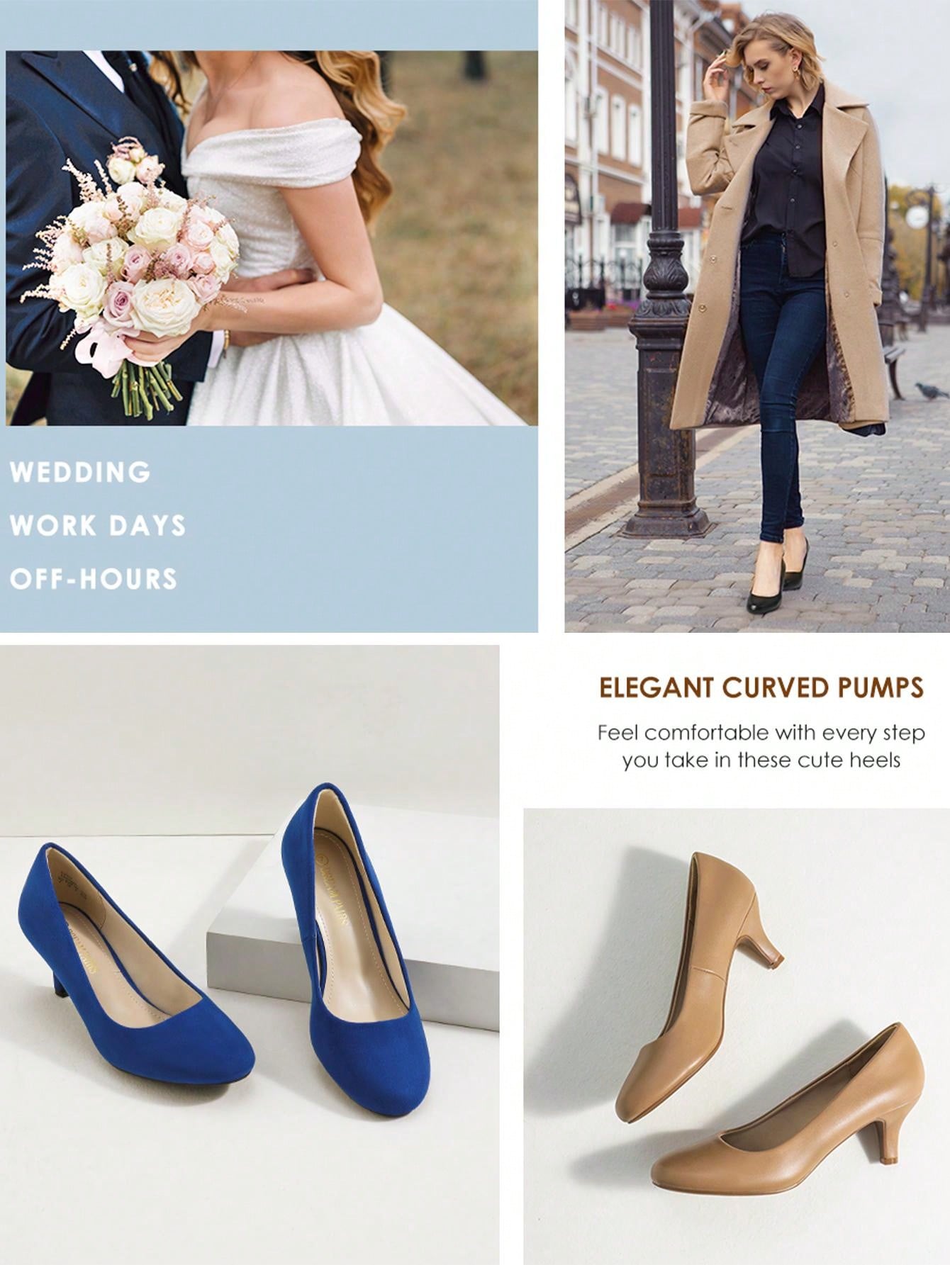 Women's Low Heel Court Pumps Solid Color Elegant Bridal Wedding Shoes