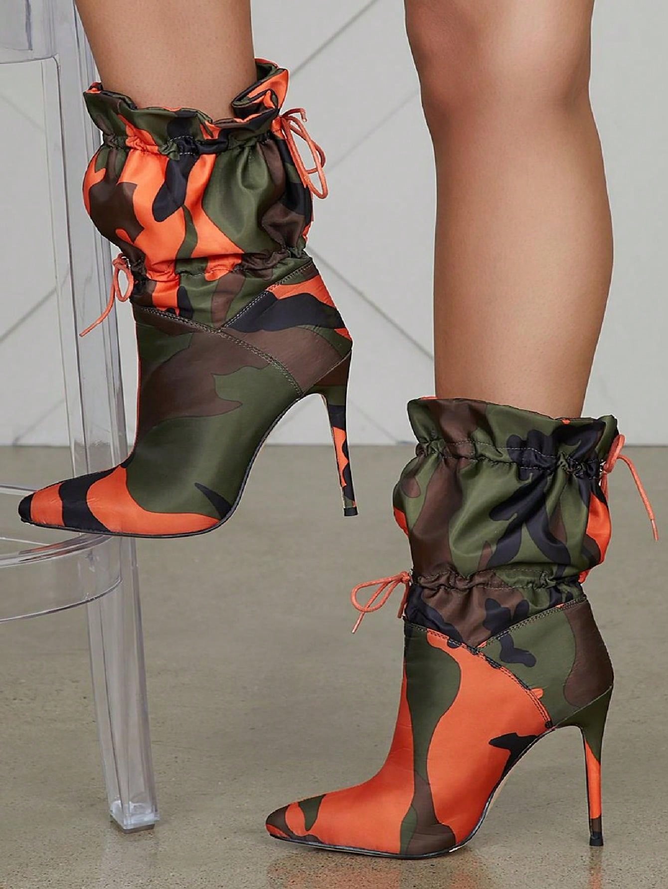 Arqa Sexy Party Collection Women Shoes Point Toe Fashion Multicolor Camouflage Women's Ankle Boots,Glamorous Boots