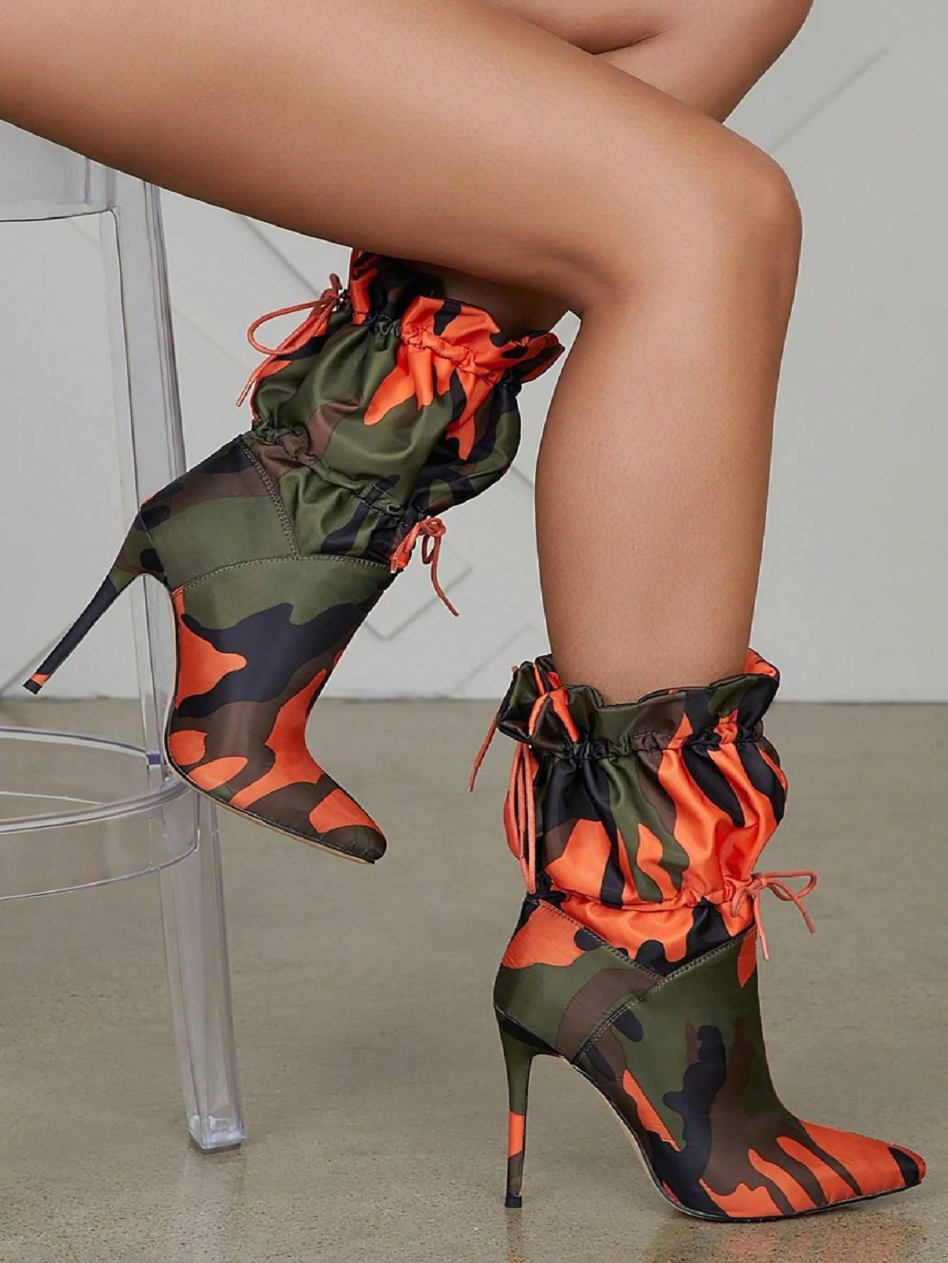 Arqa Sexy Party Collection Women Shoes Point Toe Fashion Multicolor Camouflage Women's Ankle Boots,Glamorous Boots