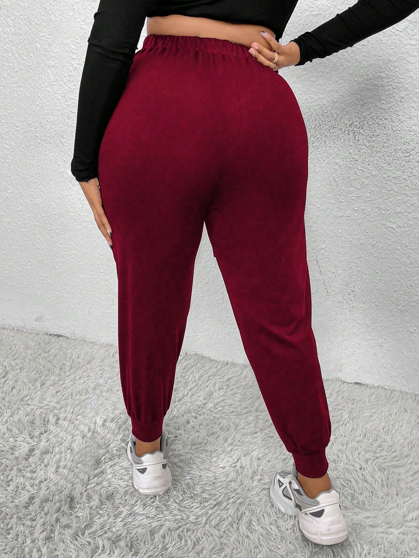 MOOSTA Plus Size Drawstring Waist & Cuffed Workwear Long Trousers