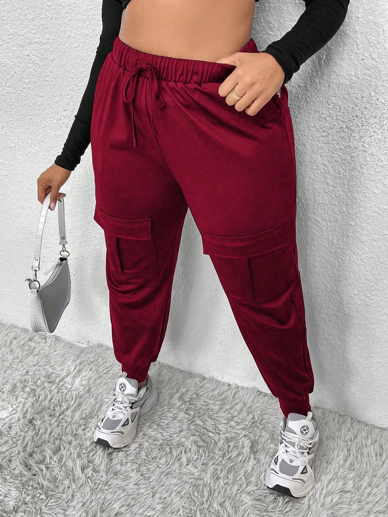 MOOSTA Plus Size Drawstring Waist & Cuffed Workwear Long Trousers