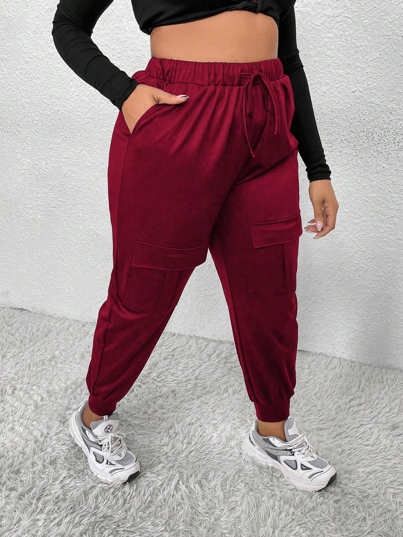 MOOSTA Plus Size Drawstring Waist & Cuffed Workwear Long Trousers