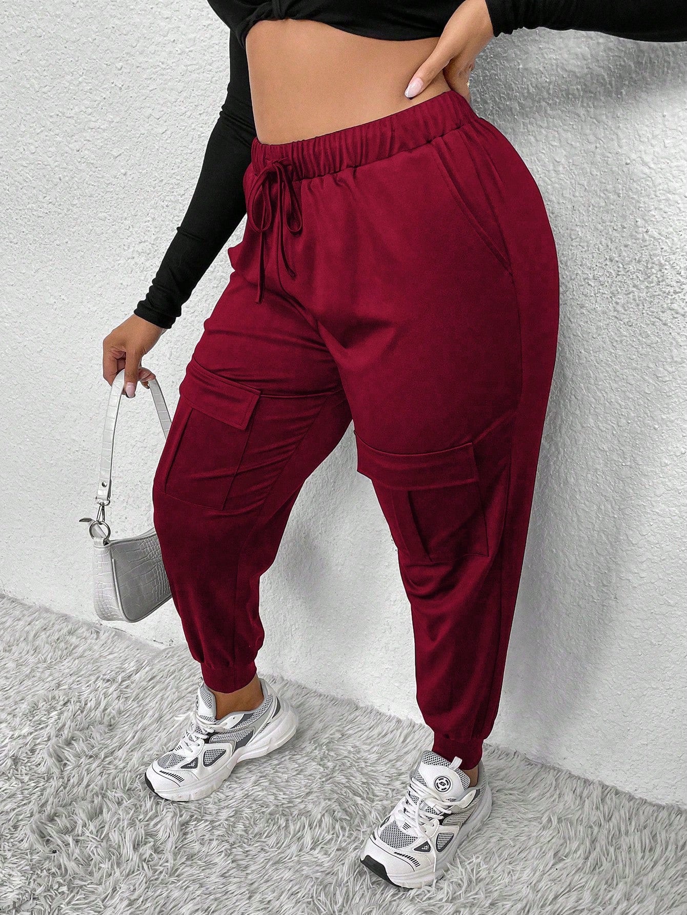 MOOSTA Plus Size Drawstring Waist & Cuffed Workwear Long Trousers