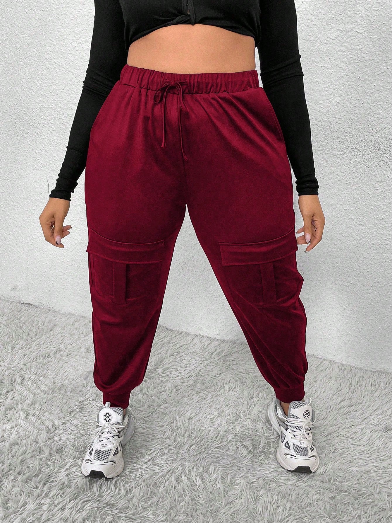 MOOSTA Plus Size Drawstring Waist & Cuffed Workwear Long Trousers