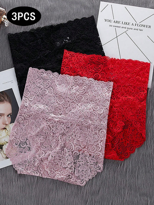 3PCS Lace High Waist Panties Women's Sexy Tummy Control Butt Lift Pattern Transparent Seamless Briefs Lingerie