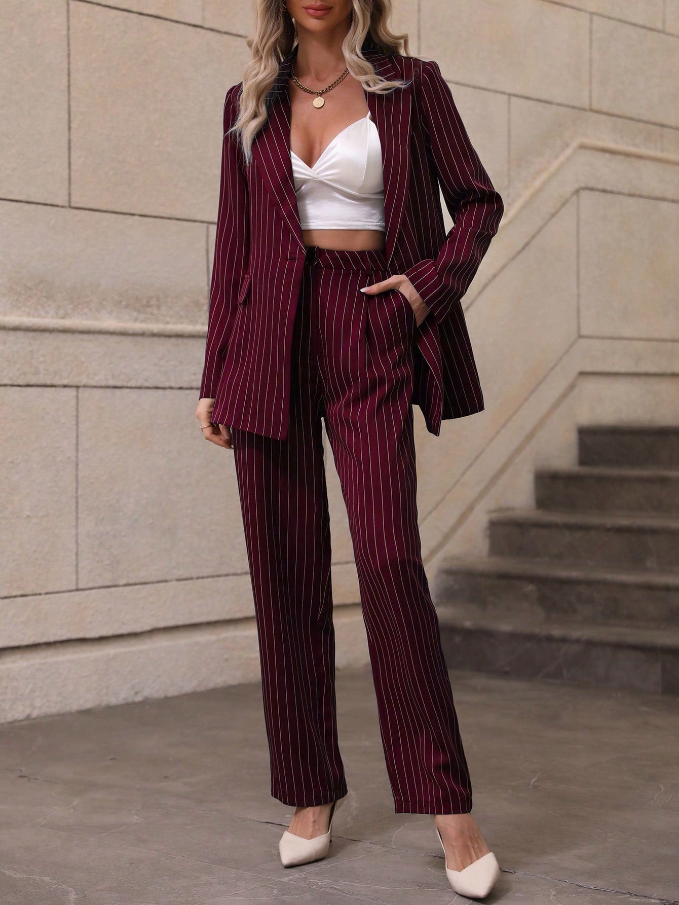 Raffinéa Striped Print Blazer & Pants