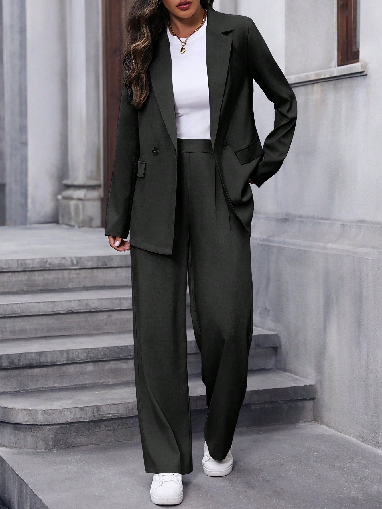Raffinéa Women's Notched Lapel Suit Jacket And Pants Set
