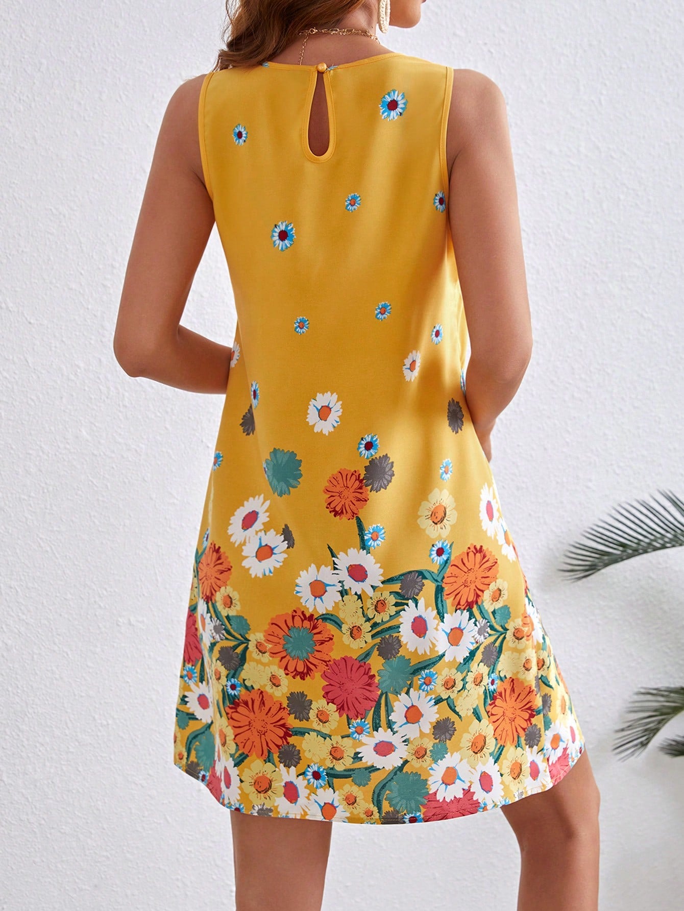 VCAY Women's Positioning Flower Printed Sleeveless Dress