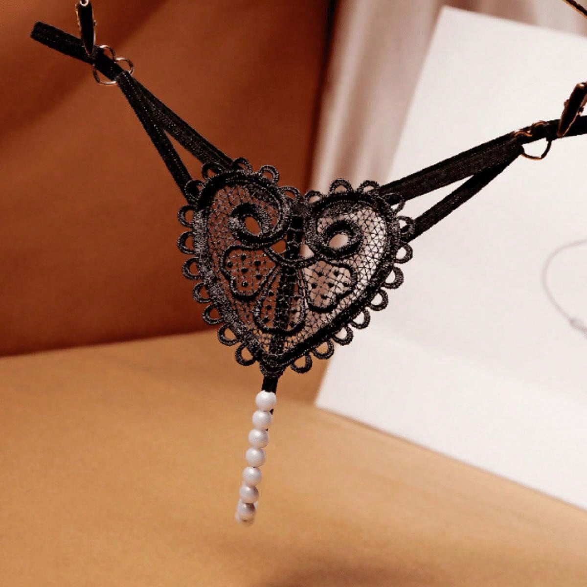 Sexy Heart Shaped Embroidery Pearl Massage New Hot Women Sexy Thong